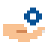 Hand holding a cog pixel style